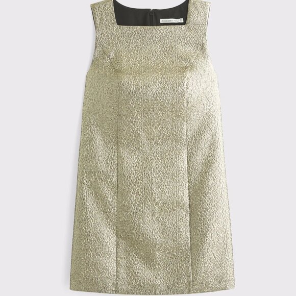 NWT Abercrombie & Fitch - Metallic High-Neck Shift Mini Dress Gold Metalic - LP - Picture 5 of 10